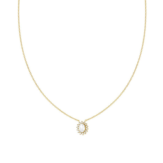 Collana Forzatina Diamantata con Ovale Bianco contornato da Crystal Bianchi in ACCIAIO colore Oro