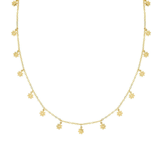 Collana Catena Forzatina Diamantata con Fiori plain pendenti in ACCIAIO colore Oro