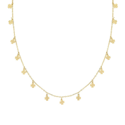 Collana Catena Forzatina Diamantata con Quadrifogli plain pendenti in ACCIAIO colore Oro