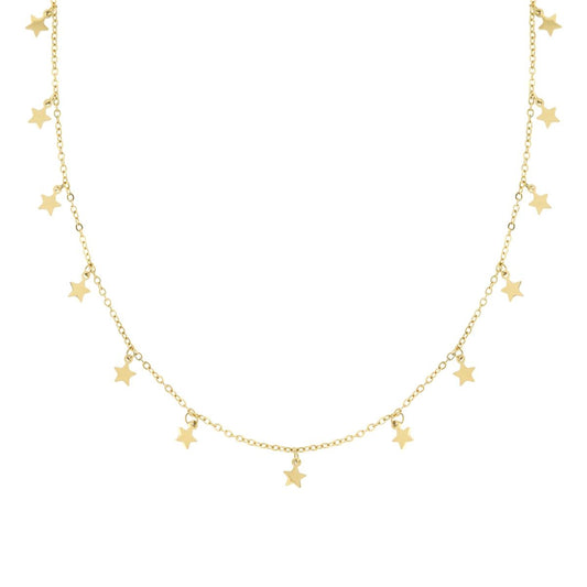 Collana Catena Forzatina Diamantata con Stelle plain pendenti in ACCIAIO colore Oro