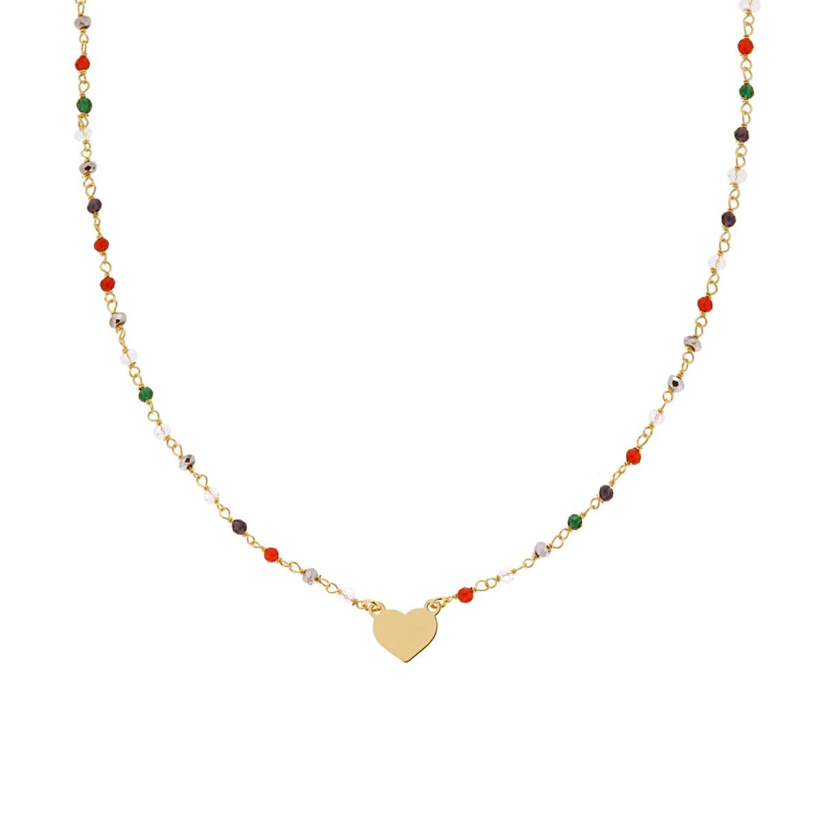 Collana Catena Crystal Multicolor e Cuore Plain in ARGENTO 925 Galvanica Oro