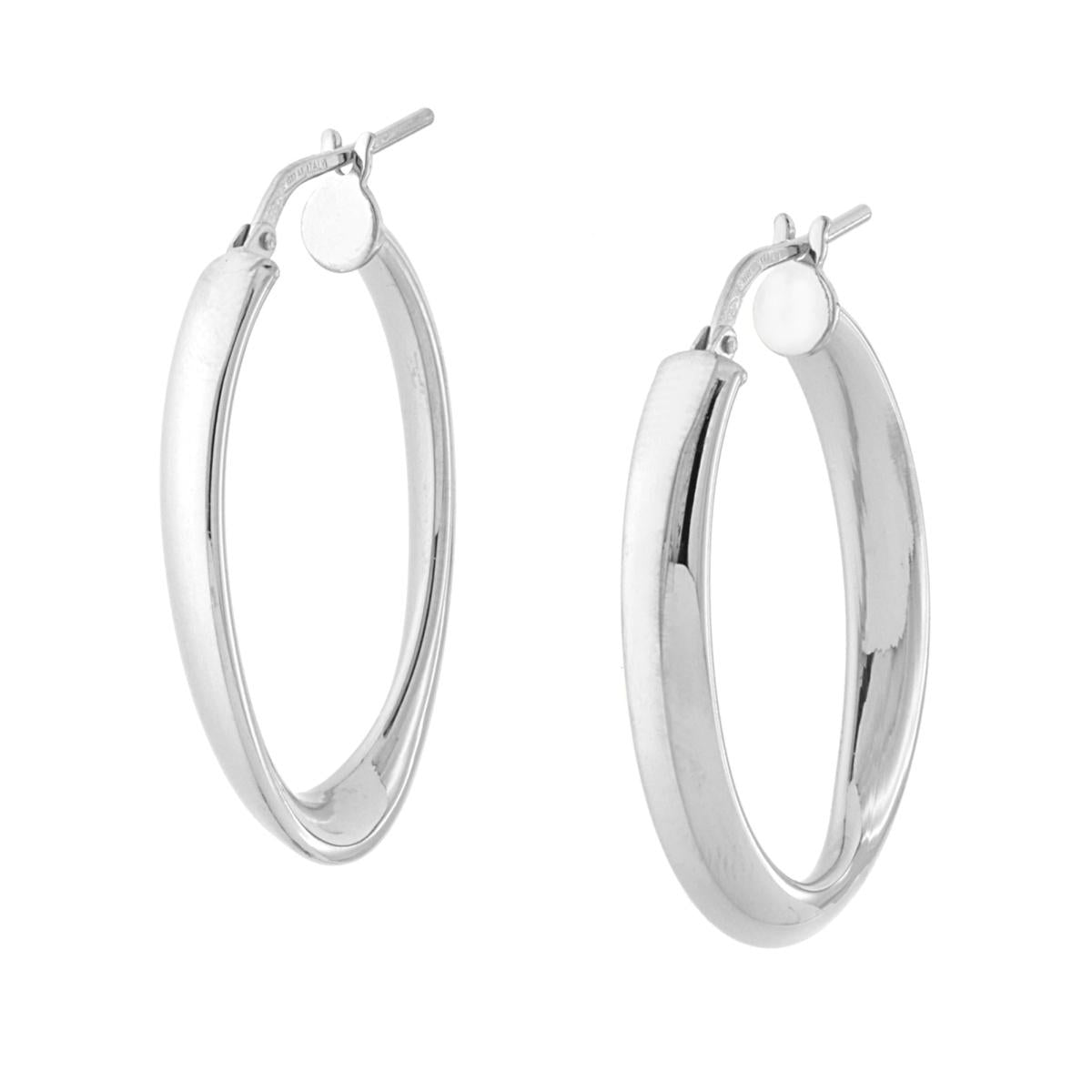 Orecchini Cerchio Ovale a Nastro in ARGENTO 925 Galvanica Rodio