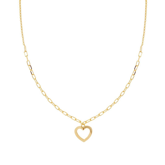 Collana Catena Forzatina Allungata e Rolo Diamantata con Cuore pendente in ARGENTO 925 Galvanica Oro