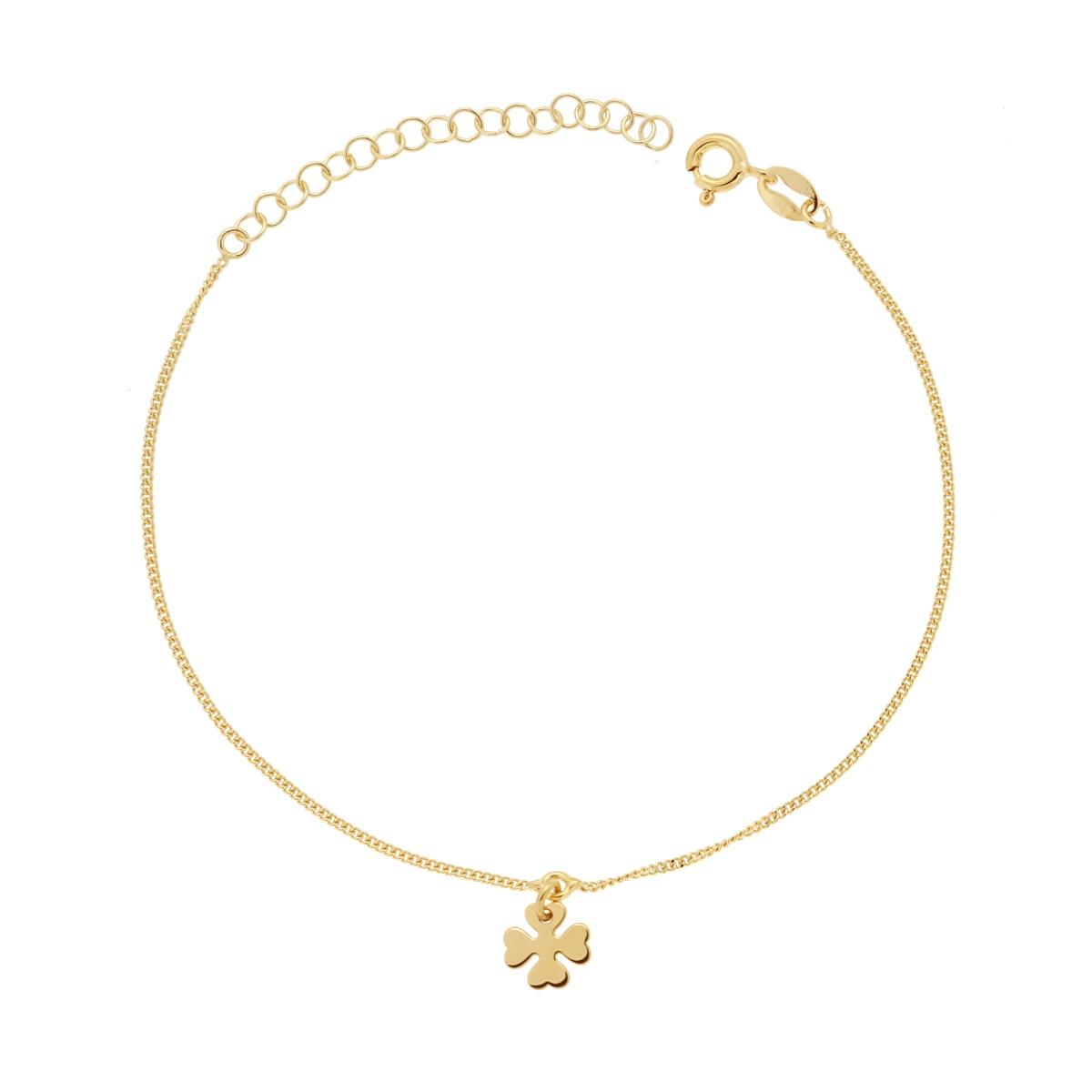 Bracciale Catena Grumetta con Quadrifoglio plain pendente in ARGENTO 925 Galvanica Oro