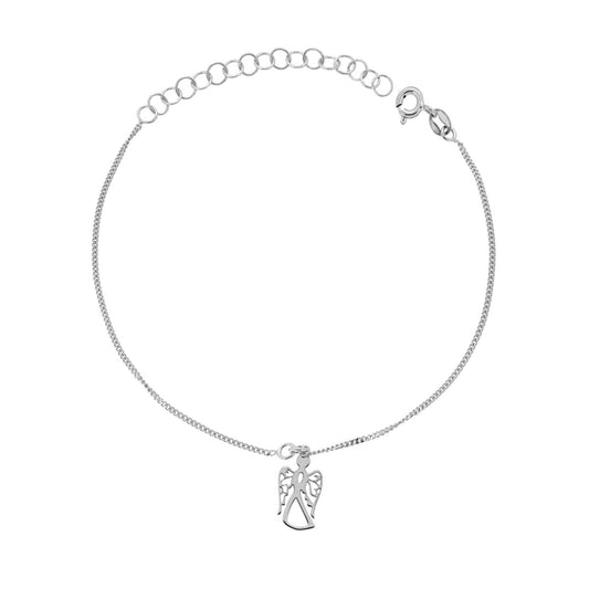 Bracciale Catena Grumetta con Angelo pendente in ARGENTO 925 Galvanica Rodio