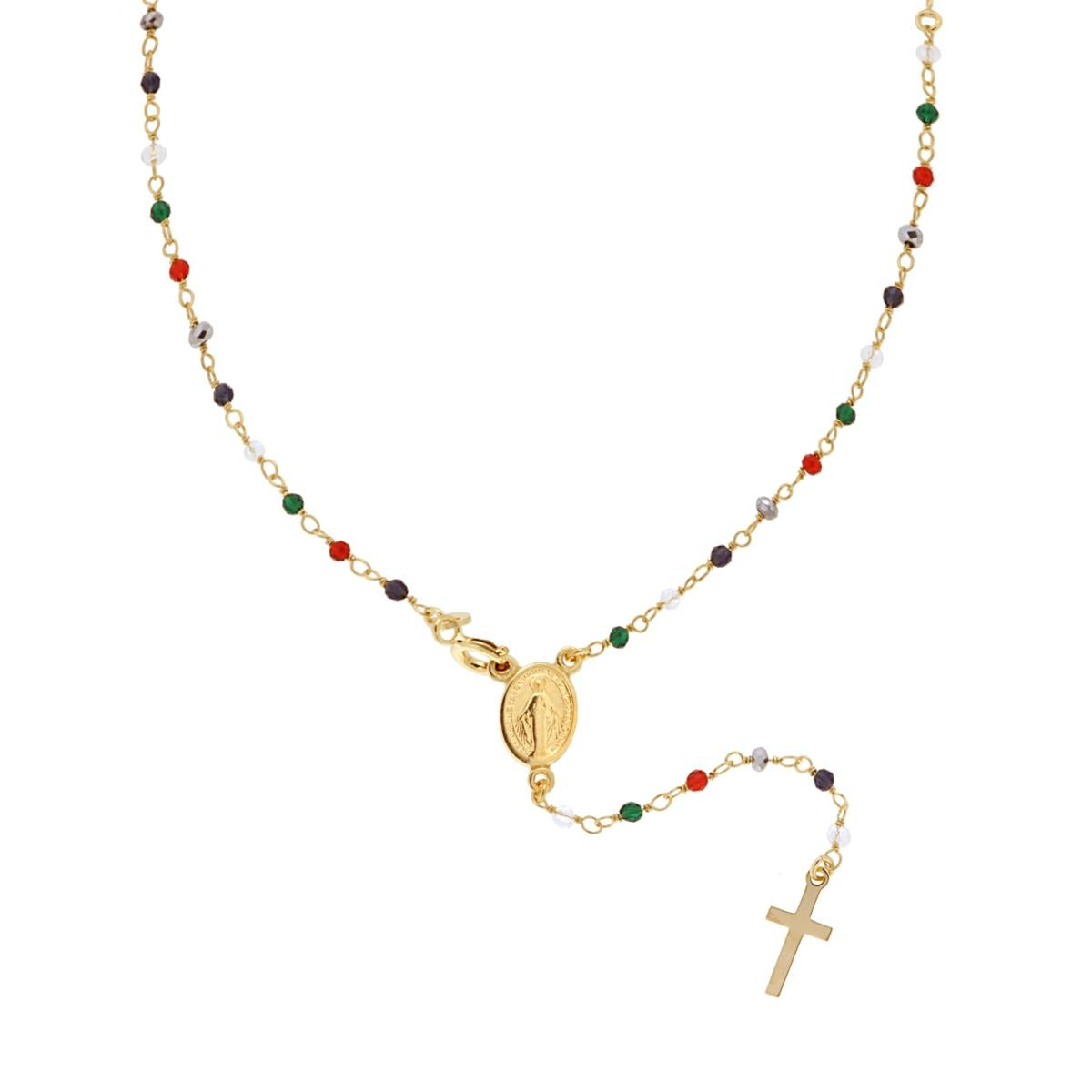 Collana Rosario cm 50 con Grani Crystal Multicolor mm 2 in ARGENTO 925 Galvanica Oro