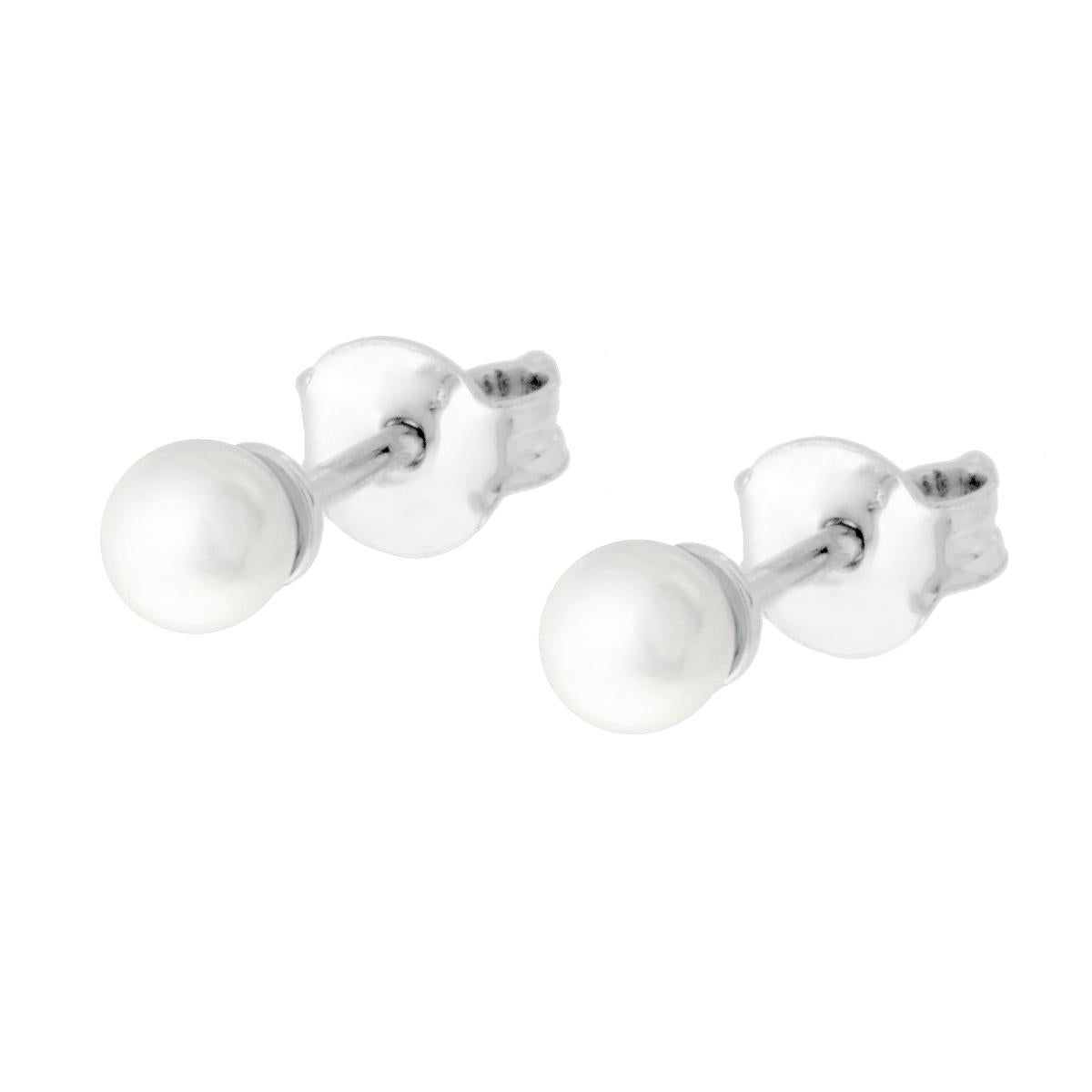 Orecchini Perla mm 4 in ARGENTO 925 Galvanica Rodio