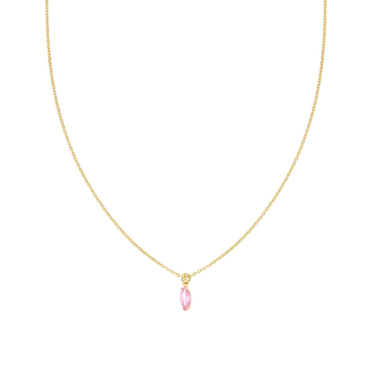 Collana Catena Forzatina Diamantata con Marquise Rosa Cubic Zirconia pendente in ARGENTO 925 Galvanica Oro