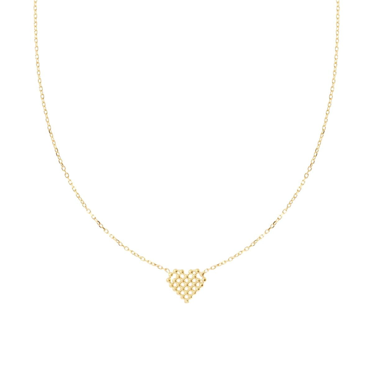 Collana Catena Forzatina Diamantata con Cuore Pallinato in ARGENTO 925 Galvanica Oro