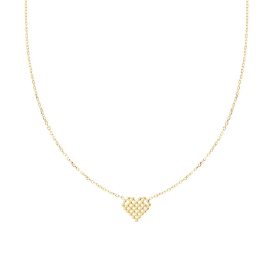 Collana Catena Forzatina Diamantata con Cuore Pallinato in ARGENTO 925 Galvanica Oro