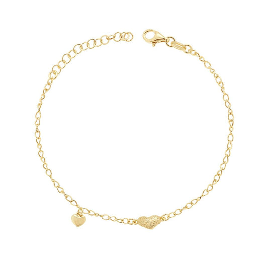 Bracciale Catena Forzatina con Cuore Martellato e Cuore bombato pendente in ARGENTO 925 Galvanica Oro