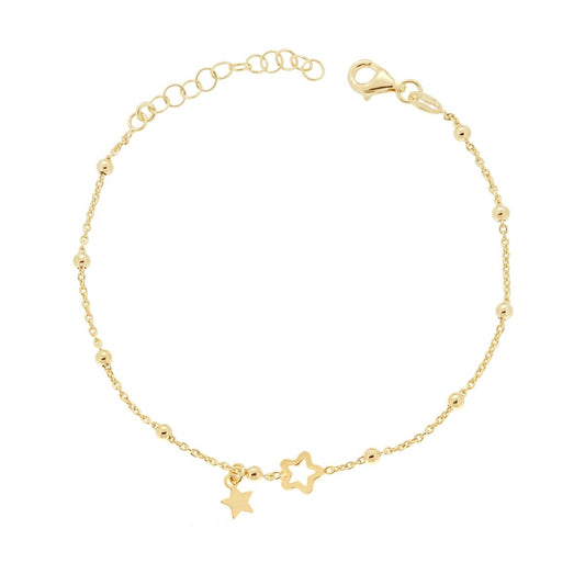 Bracciale Catena Forzatina con Palline lisce con Stelle plain e traforata pendenti in ARGENTO 925 Galvanica Oro