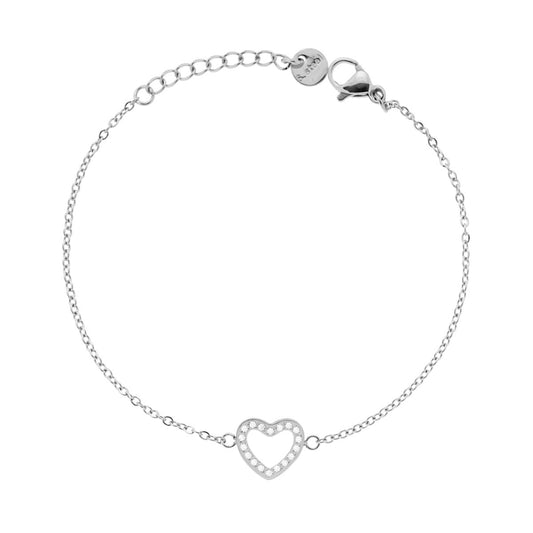 Bracciale Catena Forzatina Diamantata con Cuore e Crystal Bianchi in ACCIAIO