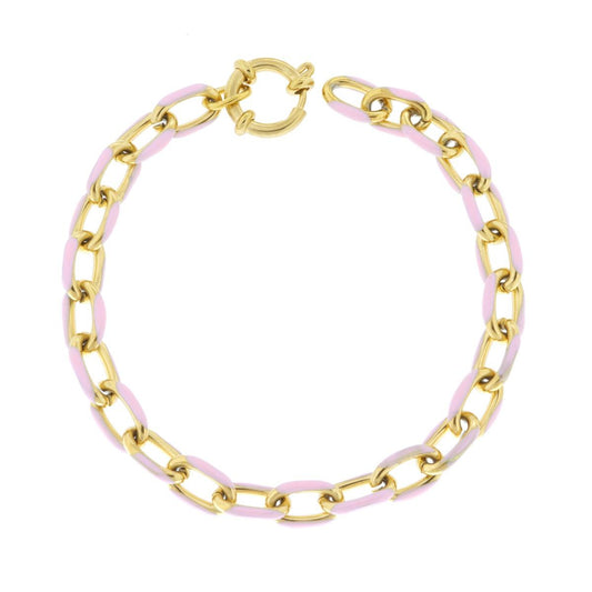 Bracciale Catena Forzatina con Smalto Rosa in ACCIAIO e OTTONE colore Oro