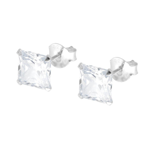 Orecchini Punto Luce Quadrato mm 6 Cubic Zirconia Bianco in ARGENTO 925