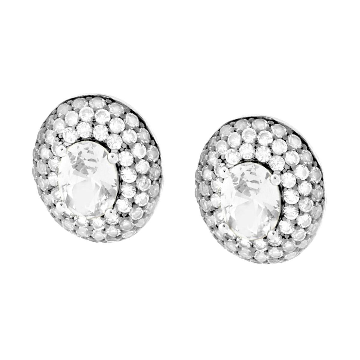 Orecchini Punto Luce Bottone Ovale con Cubic Zirconia Bianco in ARGENTO 925 Galvanica Rodio