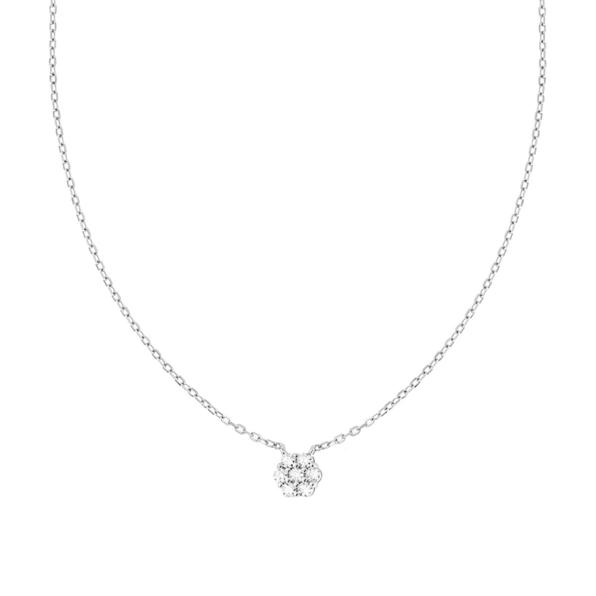 Collana Catena Forzatina Diamantata con Fiore e Cubic Zirconia Bianchi in ARGENTO 925 Galvanica Rodio