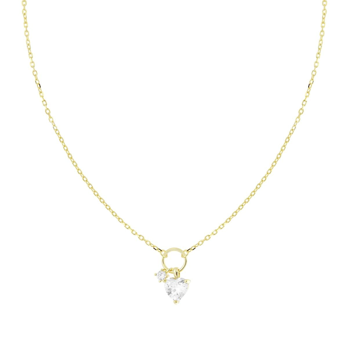 Collana Catena Forzatina Diamantata con Cuore Punto Luce Cubic Zirconia Bianchi pendenti in ARGENTO 925 Galvanica Oro