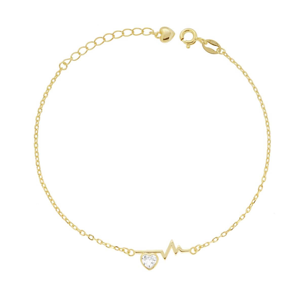 Bracciale Catena Forzatina Diamantata con Battito e Cuore Cubic Zirconia Bianco in ARGENTO 925 Galvanica Oro