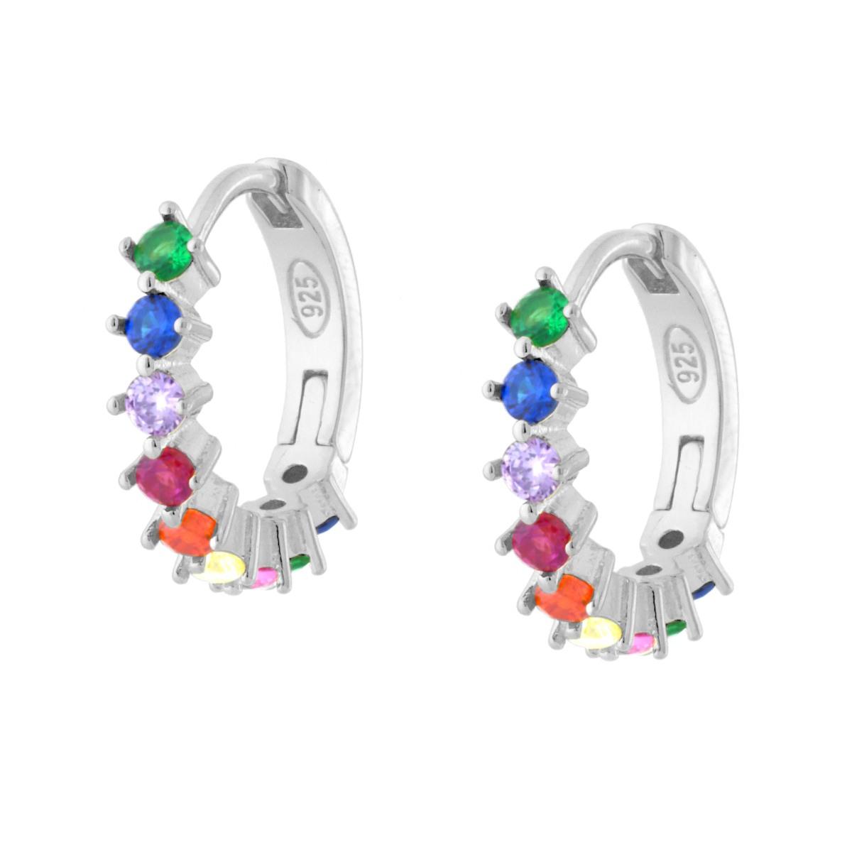 Orecchini Cerchio con Cubic Zirconia Multicolor Rainbow in ARGENTO 925 Galvanica Rodio