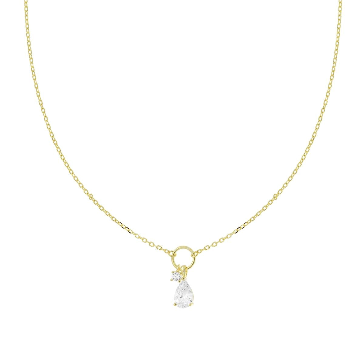 Collana Catena Forzatina Diamantata con Goccia e Punto Luce in Cubic Zirconia Bianchi in ARGENTO 925 Galvanica Oro