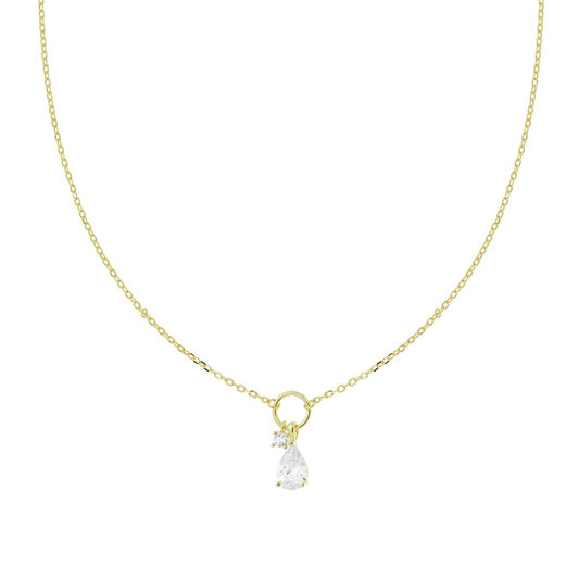 Collana Catena Forzatina Diamantata con Goccia e Punto Luce in Cubic Zirconia Bianchi in ARGENTO 925 Galvanica Oro