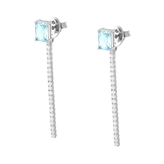 Orecchini Punto Luce Baguette Acquamarina e Tennis pendente con Cubic Zirconia Bianchi in ARGENTO 925 Galvanica Rodio