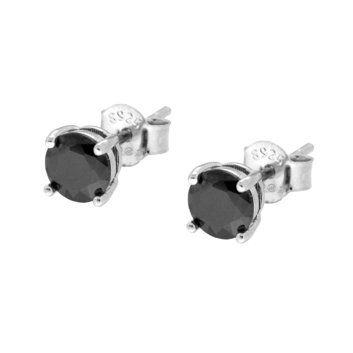 Orecchini Punto Luce Tondo con Cubic Zirconia Nero mm 5 in ARGENTO 925 Galvanica Rodio