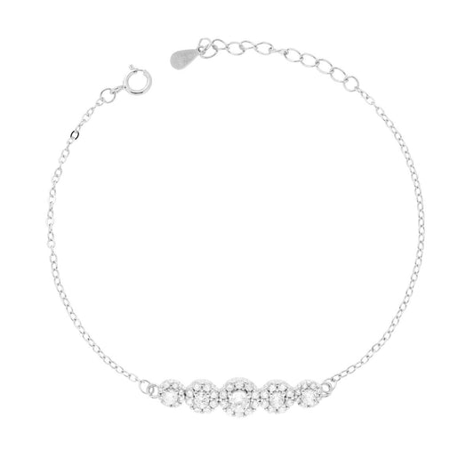 Bracciale Catena Forzatina Diamantata con Fiori Cubic Zirconia Bianchi in ARGENTO 925 Galvanica Rodio