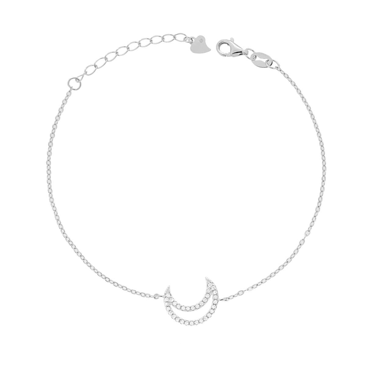 Bracciale Catena Forzatina Diamantata con Luna e Cubic Zirconia Bianchi in ARGENTO 925 Galvanica Rodio