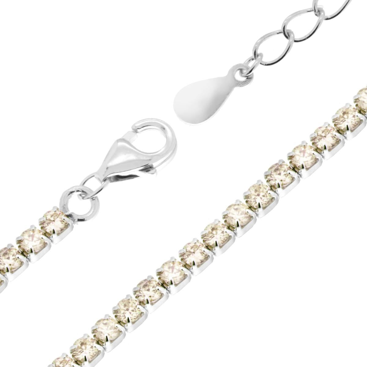 Bracciale Tennis Griffe cm 17+3 con Zirconi mm 2 Champagne in ARGENTO 925 Galvanica Rodio