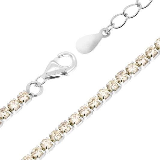 Bracciale Tennis Griffe cm 17+3 con Zirconi mm 2 Champagne in ARGENTO 925 Galvanica Rodio
