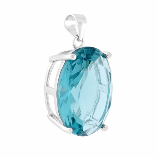 Ciondolo con Cubic zirconia ovale colore Acquamarina su montatura 4 Griffe.<BR>