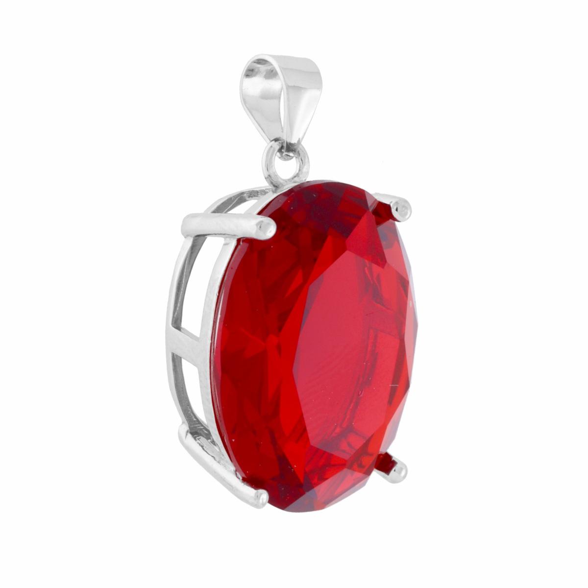 Ciondolo con Cubic zirconia ovale colore rosso rubino su montatura 4 Griffe.<BR>