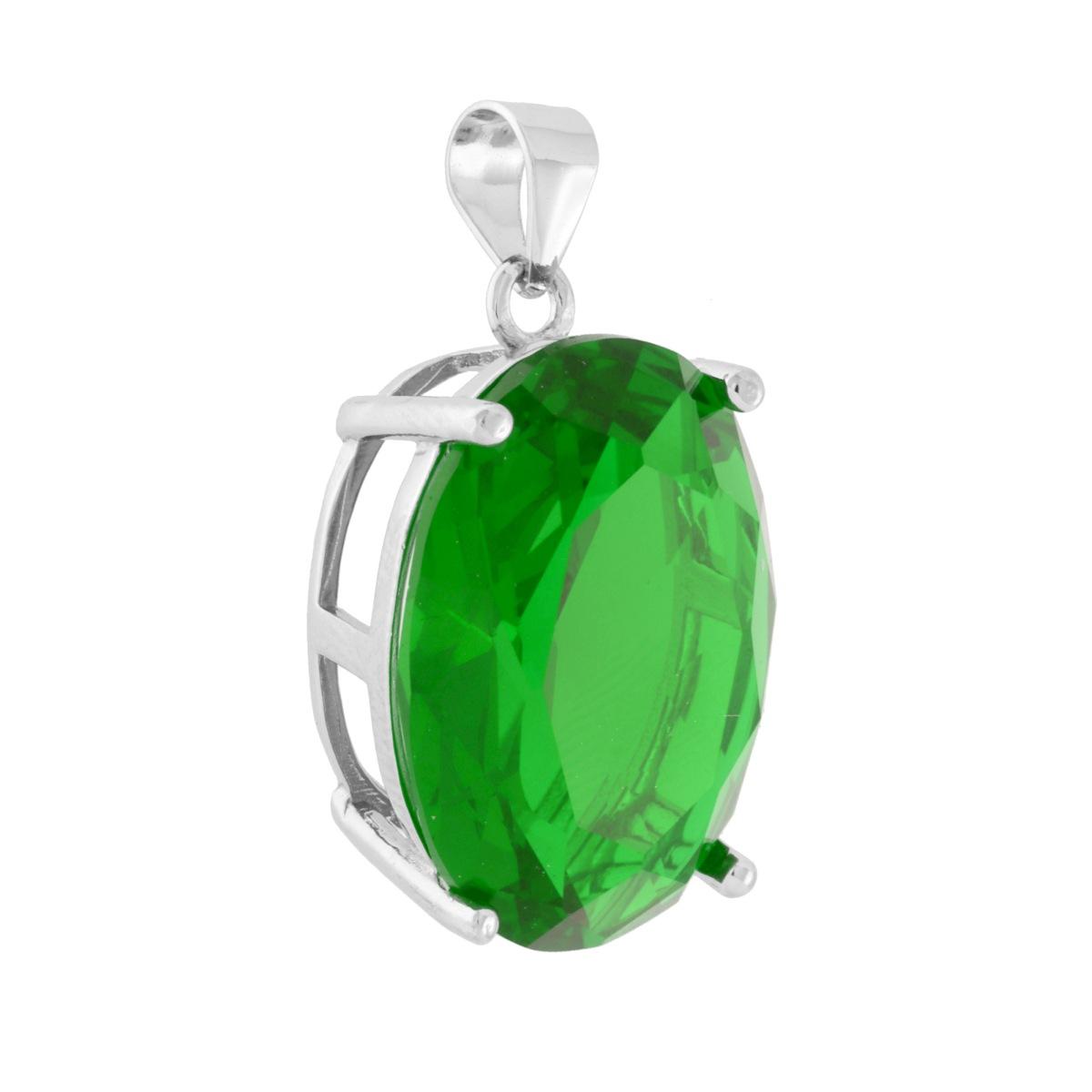 Ciondolo con Cubic zirconia ovale colore Verde Smeraldo su montatura 4 Griffe.<BR>