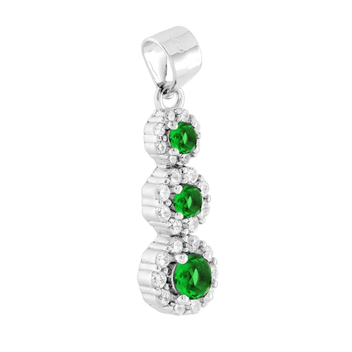 Ciondolo trilogy Degradč con fiori con Cubic zirconia colore Verde Smeraldo al centro e cubic zirconia bianchi incastonati intorno.