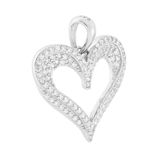 Ciondolo a forma di cuore con cubic zirconia colore bianco incastonati.