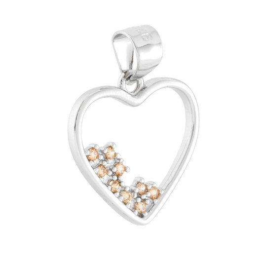 Ciondolo a forma di cuore con finitura lucida e cubic zirconia colore champagne incastonati.