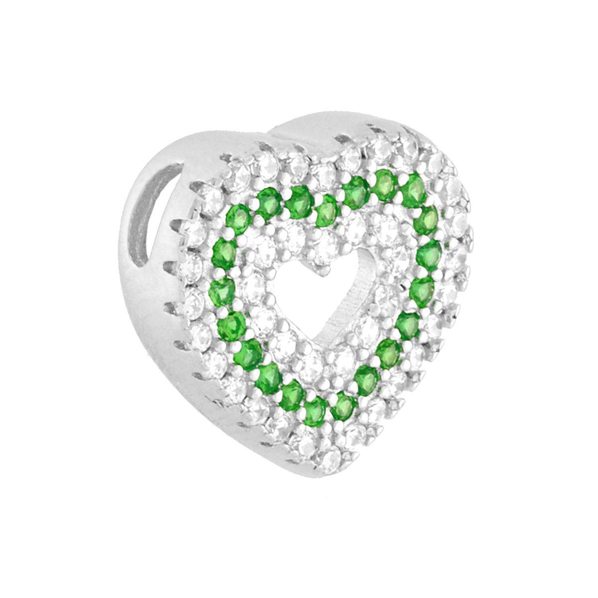 Ciondolo a forma di croce con passante per catena con cubic zirconia Verde Smeraldo e bianco incastonati.