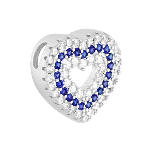 Ciondolo a forma di croce con passante per catena con cubic zirconia Blu Zaffiro e bianco incastonati.<BR>