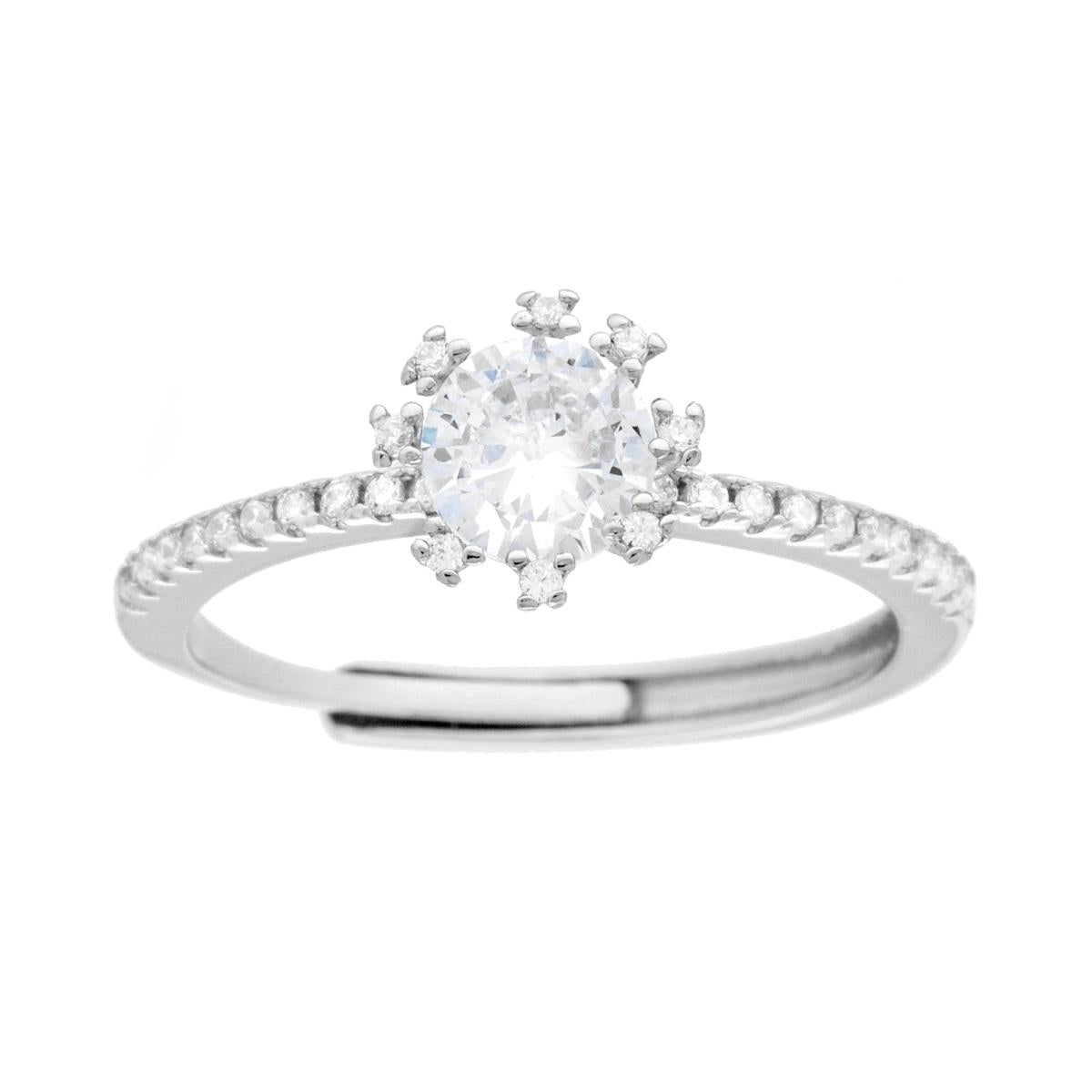 Anello Solitario con Cubic Zirconia Bianco mm 5 in ARGENTO 925 Galvanica Rodio