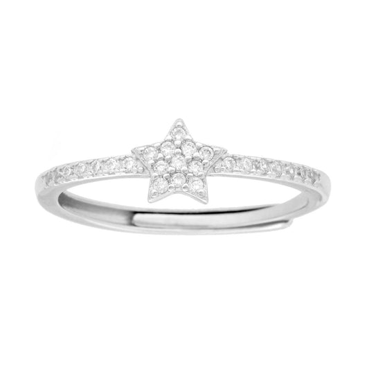 Anello Stella con Cubic Zirconia Bianchi in ARGENTO 925 Galvanica Rodio