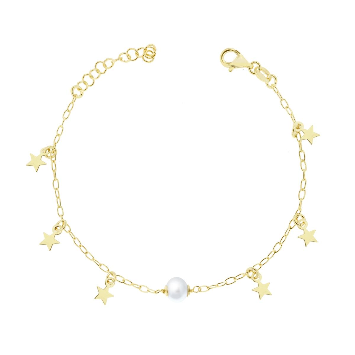 Bracciale Catena Forzatina con Perla e Stella plain pendenti in ARGENTO 925 Galvanica Oro