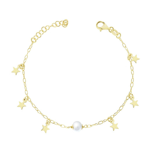 Bracciale Catena Forzatina con Perla e Stella plain pendenti in ARGENTO 925 Galvanica Oro