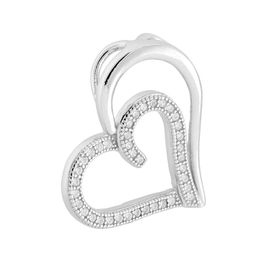 Ciondolo con passante per catena a forma di cuore con finitura lucida e con cubic zirconia incastonati.