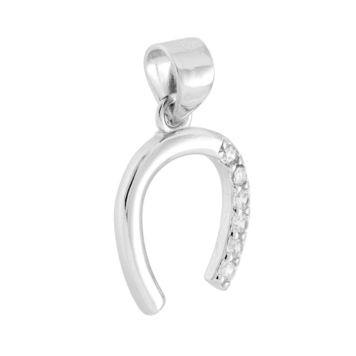 Ciondolo a forma di Ferro di Cavallo con cubic zirconia incastonati e finitura lucida.