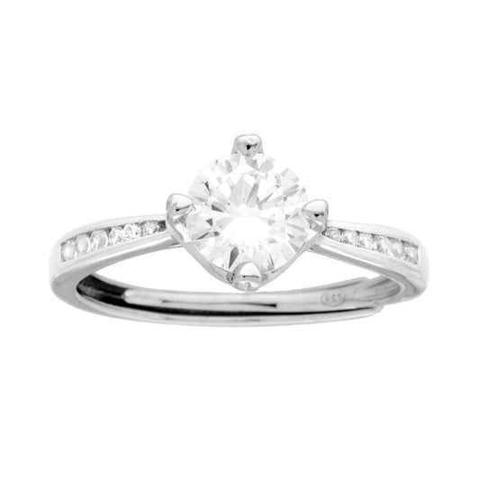 Anello Solitario con Cubic Zirconia Bianco mm 6 in ARGENTO 925 Galvanica Rodio