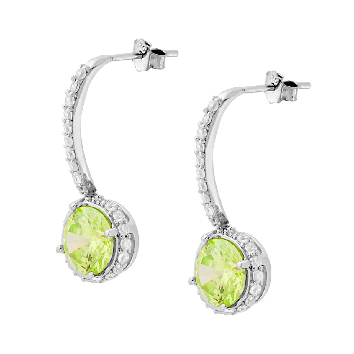 Orecchini con Pendente Tondo con Zircone Verde contornato da Zirconi Bianchi in ARGENTO 925 Galvanica Rodio