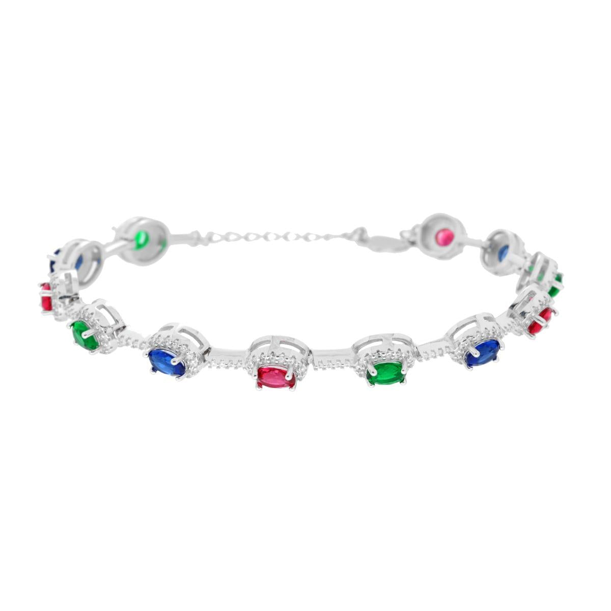 Bracciale Tennis Ovali Multicolor contornati da Cubic Zirconia Bianchi in ARGENTO 925 Galvanica Rodio