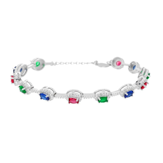 Bracciale Tennis Ovali Multicolor contornati da Cubic Zirconia Bianchi in ARGENTO 925 Galvanica Rodio